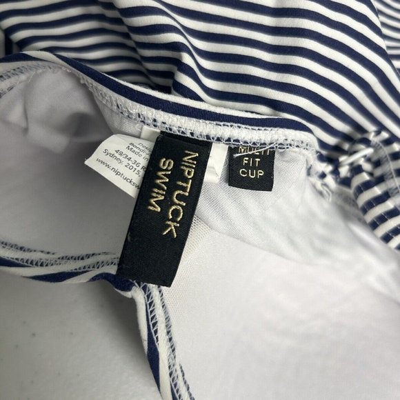 Nip Tuck One Piece Swimsuit Bathing Suit Navy White Stripes Multi Fit Cups US 8 - Picture 6 of 8